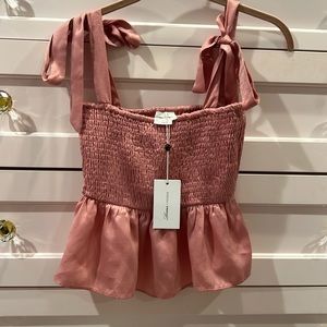 Lovers + Friends pink smocked Peplum top XS